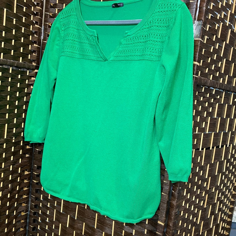 Hannah Bright Green Crochet Yoke Tunic Top